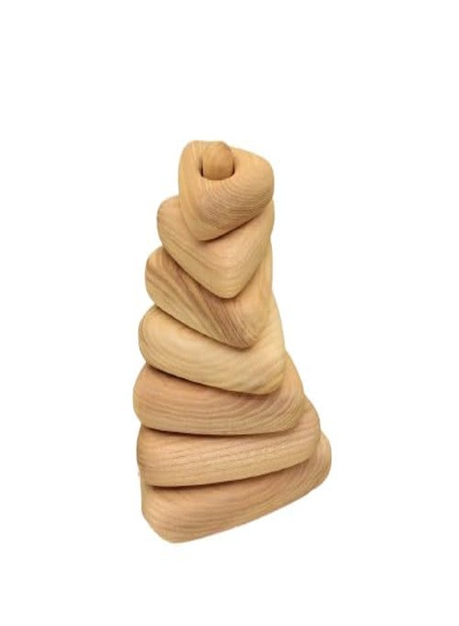 Keebori Wooden Stacking Toy for Toddlers Montessori Educational Pyramid Toy for Babies Natural 25 mm Thick Baby Stacker Blocks Natural Wood, 7 Rings (Stacking Toy Triangle) - Image 1